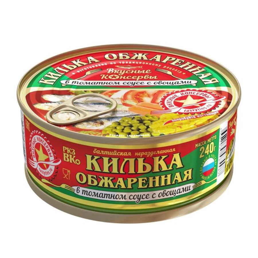 Купить килька обжаренная в томатном соусе с овощами вкусные консервы, 240 г  с доставкой на дом в Москве в интернет-магазине Продукты24